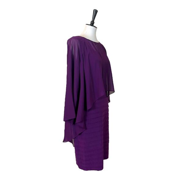 Adrianna Papell NEW Poncho Banded Dress Cocktail Tiered Chiffon Women’s Size 8 - Picture 2 of 14